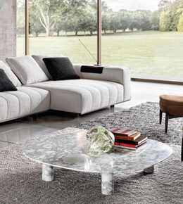 Daya Worldwide Gladstone coffee table with a sleek wooden top and metal legs in a modern living room setting.