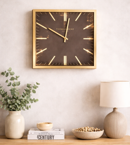 Gold square wall clock by Daya Worldwide, featuring a modern design with a sleek, minimalist face and stylish gold finish.