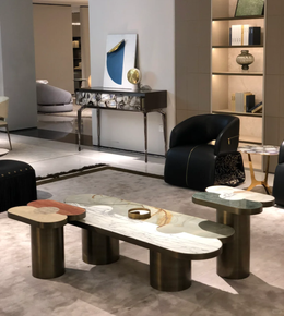 Set of two Eclipse Marble Coffee Tables by Daya Worldwide featuring sleek marble tops and modern center table design.