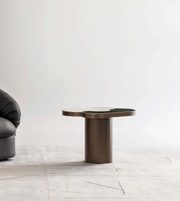 Set of two Eclipse marble coffee center tables by Daya Worldwide, featuring sleek white marble surfaces and modern design.