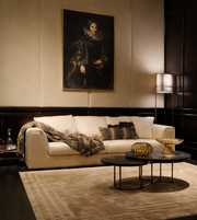 Daya Worldwide Savoy Sofa with plush fabric upholstery and modern design, shown in a contemporary living room setting.