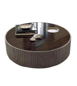 Round coffee table by Daya Worldwide with a smooth wooden surface and modern design, perfect for living room decor.