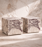 Marble nightstand bedside table with sleek design, featuring a smooth marble surface and modern style by Daya Worldwide.