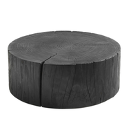Round log coffee table with natural wood finish, featuring a smooth circular surface and sturdy base, perfect for living room decor.