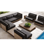 Daya Worldwide Horizon outdoor lounge set with cushioned seats, coffee table, and stylish outdoor furniture in a modern design.