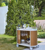 Outdoor Daya Worldwide Oliver Bar Cart from the premium outdoor furniture set, featuring a sleek metal frame and spacious shelves.