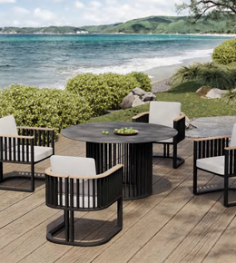 Outdoor gap round dining set by Daya Worldwide, featuring a stylish table and matching chairs for outdoor dining and gatherings.