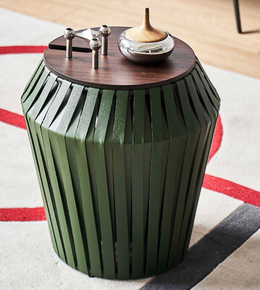 Green slat side table by Daya Worldwide featuring a modern design with vertical wooden slats and a sturdy top surface.