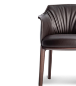 Soren leather dining chair with dark wood legs and black leather upholstery, modern and stylish dining room furniture.