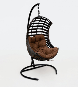 Outdoor hanging lounge chair by Daya Worldwide featuring a sturdy frame and cozy fabric seat for relaxing outdoors.
