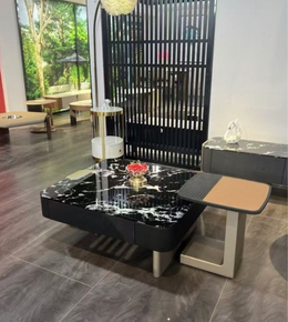 Obsidian Rose Center Coffee Table with black and pink floral design by Daya Worldwide, modern decor piece.