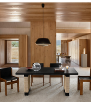 Loom dining table by Daya Worldwide with a sleek wooden surface and modern design, perfect for contemporary dining spaces.
