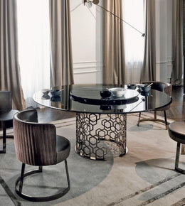 Luxury Marble Dining Table with Geometric Base