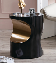 Black gold side table by Daya Worldwide with a sleek modern design, featuring a round top and metallic finish.