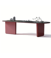Marble top dining table with sleek wooden legs, modern design, perfect for contemporary dining rooms.