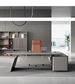 L-shape executive office table by Daya Worldwide, featuring sleek wood finish and modern design for professional workspace.