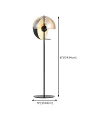 Modern floor lamp with height and base dimensions displayed