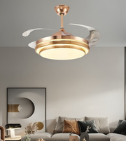 Modern ceiling fan with light fixture in a living room setting