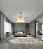 Modern bedroom with a ceiling fan light fixture