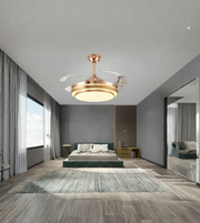 Modern bedroom with a ceiling fan light fixture