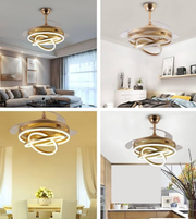 Gold ceiling fan light fixture in various indoor settings
