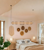 Modern bedroom with decorative wall art and a large bed.
