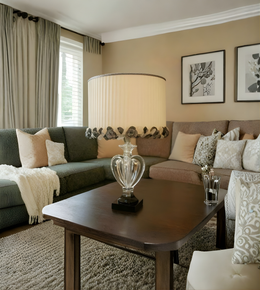 Living room with a couch, lamp, and decorative pillows.