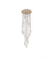 Decorative chandelier with white and beige elements on a white background