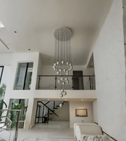 Modern interior with a chandelier hanging from the ceiling