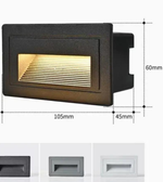 Rectangular recessed light with dimensions and color options displayed.