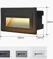 Rectangular recessed light with dimensions and color options displayed.