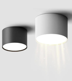 Two ceiling lights, one black and one gray, on a white background
