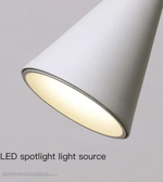 White LED spotlight on a gray background with text 'LED spotlight light source'.