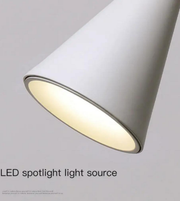 White LED spotlight on a gray background with text 'LED spotlight light source'.