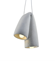 Gray textured pendant light on a white background