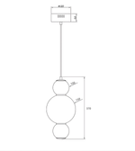 Technical drawing of a pendant light with dimensions on a white background
