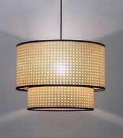Ceiling light fixture with woven design on a gray background