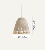 Beige pendant lamp with dimensions on a white background