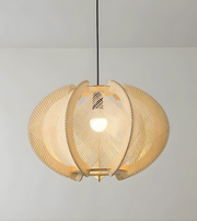 Modern pendant light with a textured design on a plain background