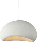 White pendant light with a textured surface on a white background