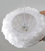 White feathered lampshade on a gray background