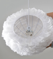 White feathered lampshade on a gray background