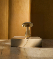 Gold mushroom table lamp with brushed metal finish