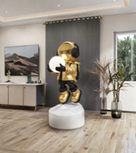 Astronaut moon lamp displayed in modern living room interior