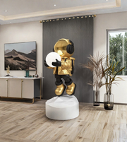 Astronaut moon lamp displayed in modern living room interior