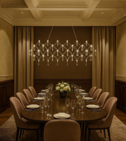 Rectangular crystal chandelier from the Aurora Linear series by Daya Worldwide, featuring hanging crystal accents and modern design.