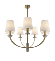 Chandelier with five lampshades on a white background