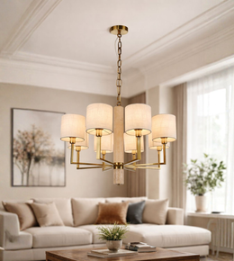 Elegant Royal Linen Shade Chain Chandelier by Daya Worldwide featuring a classic linen shade and chain design for sophisticated lighting.