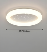 Ceiling light fixture with measurements on a plain background