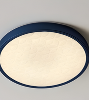 Ceiling light fixture with blue frame on a gray background